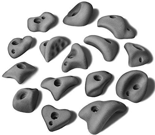 ALPIDEX 15 Klettergriffe M/L | Kleine Henkelgriffe | Tritte | Größe M L | Verschiedene Hinterschneidungen Farben Formen | Klettersteine - Farbe:Grey Stone