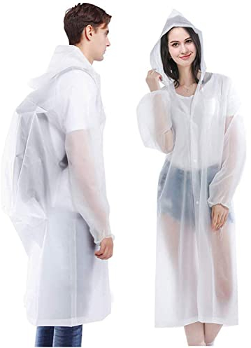 Ahsado Rain Poncho Sports Raincoats, [2 Pack] EVA Reusable Rain Coat Jacket with Hood, Rain Cover Poncho for men and women Size 145 cm by 68cm (White)