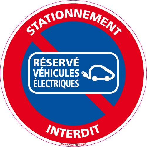 Panneau -Stationnement Réservé Aux Véhicules Électriques - Diamètre 350 mm - Plastique Rigide PVC 1,5 mm - Protection Anti-UV