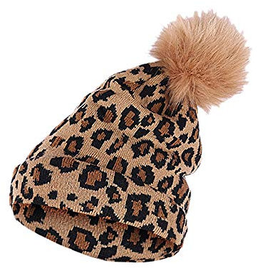 PPangUDing Strickmütze Beanie Mütze Damen Mädchen Elegant Leopard Printed Doppellagige Reversible Kaschmir Aus Bequemer Baumwolle Elastisches Feinstrick Knitted Gestrickte Fleecefutter Cap