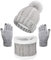 CheChury Stricken Mütze & Schal Damen Weiche Warme Fleece Gefüttert Winter Beanie Strickmütze Zickzack Wurm Winterschal Ski Hut mit Pompom-Grau-One Size