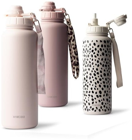 MAMEIDO Botella termica con pajita 700 ml (Blush Kissed) | 12h caliente/24h frío, antigoteo y sin BPA con tapa deportiva 2 en 1 – botella agua acero inoxidable con pajita para deporte