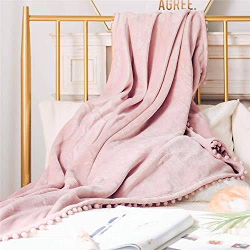 HANHAN Luxuriöser Kuscheldecke mit Pompoms Weicher Flauschige Tagesdecke Sofadecke Fleece Decke für Couch, Sofa, Bett, Wohnzimmer, Schlafzimmer, Auto