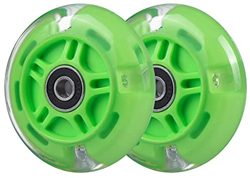 WHEELGOO Ersatzräder für Kinderroller, 80 mm, beleuchtet, weiß, blinkend, 3 Räder, kompatibel mit Micro Globber Lascoota Kickscooter, 2 Stück (grün)