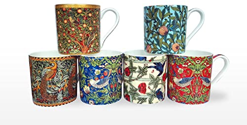 heritage William Morris Set of 6 fine Bone China Birds Design Mugs Free UK delivery