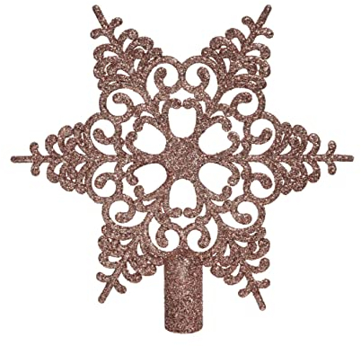 Punta per albero di Natale in plastica, 23 cm, fiocco di neve con glitter infrangibile, colore rosa