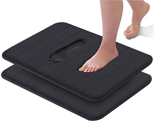 GVTECH Memory Foam Bath Mat, Non-Slip Back, 40x60 cm Fleece Softness, Highly Absorbent, Bathroom Carpet, Super Soft Microfiber Bath Rug, Rectangle, Easy to clean Mat (Black)