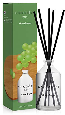 [COCODOR/Green Grape] Basic Reed diffusers Oil with a Set of 5 Fiber Sticks, 100ml, Best for Home, Kitchen, Bathroom. Diffusers with sticks.