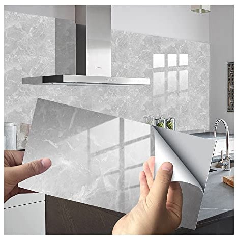 Pegatinas de azulejos de mármol para baño cocina PVC impermeable a prueba de aceite DLY autoadhesivas adhesivos para pared de azulejos Blacksplash decoración del hogar, 32 x 15 pulgadas, 32 unidades