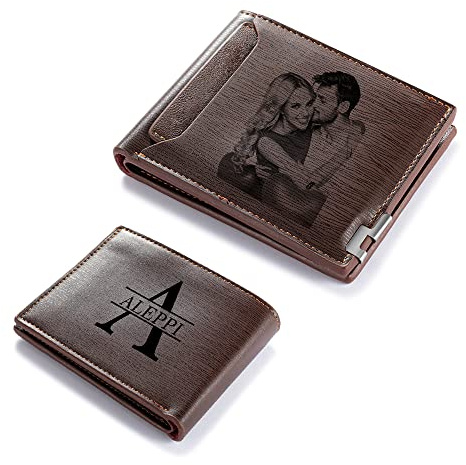 kaululu Personalisierte Geldbörse Herren Beidseitig Portemonnaie Brieftasche mit Foto Namen Gravur Männer Geschenke Valentinstag/Vatertag/Geburtstag/Weihnachten (#2)