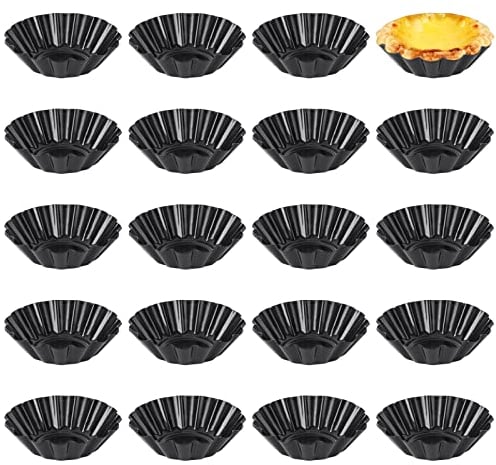 LOLYSIC 20Pcs Mini Tart Tins - 3 Inch Non Stick Small Egg Tart Molds, Carbon Steel Mini Tartlet Moulds, Reusable Mini Tartlet Tins Case Fluted Quiche Dish for Baking Cupcake Pudding Muffin Mince Pie