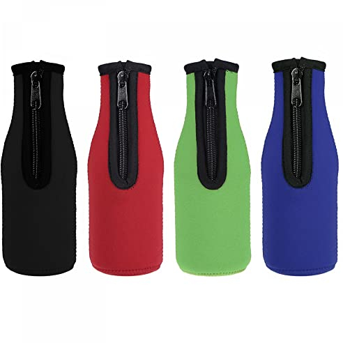 sourcing map Beer Bottle Sleeves Cooler Insulator Collapsible Neoprene Covers with Zipper for 330ml to 350ml, Multi Colors 1 Set