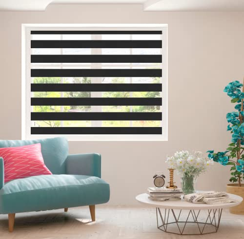 Zebra Blind Day and Night Roller Blind Aluminium Frame Dual Layer Fabric Modern Window Blind Easy to Install Easy Clean Privacy Living Room Kitchen Bedroom Bathroom 155 cm Drop (Black, 50cm Width)