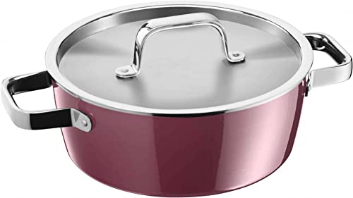 WMF Fusiontec Aromatic - Olla grande (22 cm, apta para inducción, 3,1 L, tapa con puntos de condensación, cerámica de alta tecnología, apilable, resistente a los arañazos), color rojo