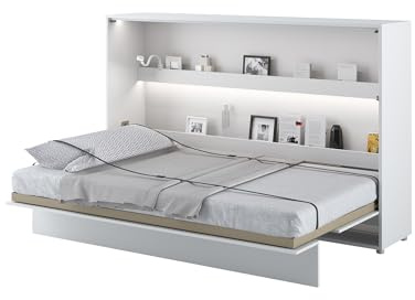 MEBLINI Schrankbett Bed Concept - Wandbett mit Lattenrost - Klappbett mit Schrank - Wandklappbett - Murphy Bed - Bettschrank - BC-05-120x200cm Horizontal - Weiß Hochglanz/Weiß mit Matratze