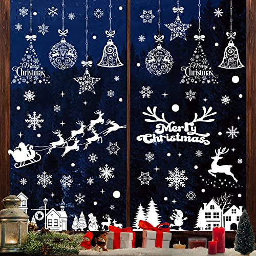 Yuson Girl l Fensterbilder für Weihnachten Fensterbilder,9 Blätter statische DIY-Fensteraufkleber, Weihnachtsbaum, Schneeflocke, Elch Wiederverwendbar Abnehmbarer Fensteraufkleber (A)
