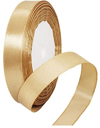 Champagne Gold Ribbon 15mm for Gift Wrapping 22M, Double Sided Gold Satin Ribbon 15mm Thick Fabric Ribbon for Crafting Cake Ribbon,Hair Bow Ribbon,Christmas Decoration,Wedding Car Ribbon