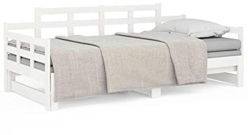 vidaXL Tagesbett Ausziehbar Sofa Gästebett Sofabett Bett Bettsofa Schlafsofa Ausziehbett Bettgestell Holzbett Weiß Massivholz Kiefer 2X(80x200) cm