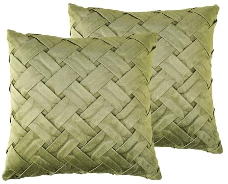 Beliani Dekokissen mit Füllung 2er Set Samtstoff grün geflochten 43x43 cm Glam Narcissus