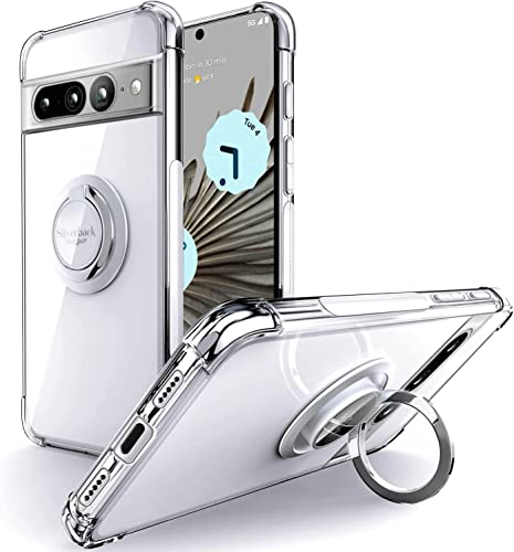 Silverback für Google Pixel 7 Pro Hülle, Handyhülle mit 360 Grad Ring Halter Schutzhülle TPU Schock Stoßfester Stoßfänger Weiche Dünn für Pixel 7 Pro Case - Transparent