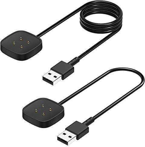 FASTSNAIL 2Pack Charger Cable for Fitbit Versa 3/Versa 4 & Sense/Sense 2,Replacement USB Charging 3/Fitbit Sense Smartwatch 3 Dock Stand 1.0ft+3.3ft, Black