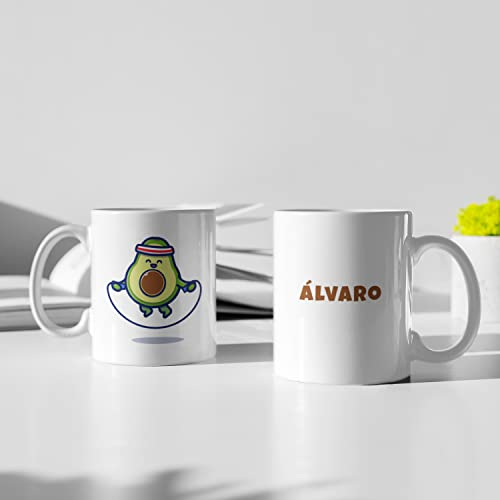 Taza Infantil Personalizada con tu Nombre.Vuelta al Cole.Desayunos divertidos.Elige Plastico o Porcelana!! (aguacate)