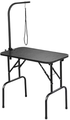 Abician Table de Toilettage pour Chien/Chat/Animaux Table de Toilettage Portable avec Potence Réglable Sangle Plateau Antidérapant 80,5× 46 × 76 cm Charge Maximale de 100 kg Noir