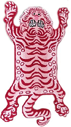 AFTAB Collection Teppich mit tibetischem Tiger-Druck, Haut, Rot, Rosa, Teppich für Heimdekoration, Wandbehang für Wohnzimmer, Schlafzimmer, rutschfester Teppich, 6 x 90 cm