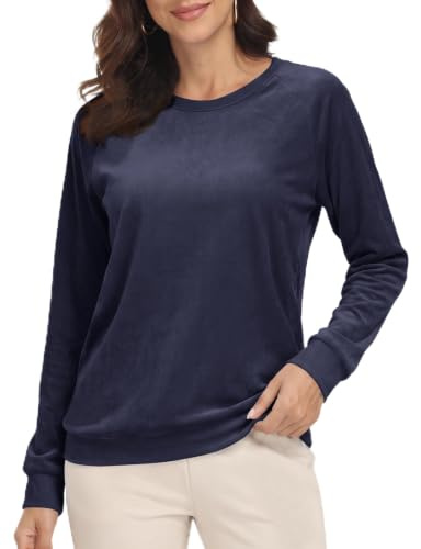 TACVASEN Damen Winterpullover Samt Sweatshirt Rundhals Fleece Pulli Elegant | Langarmshirt Baumwolle Damen,Rundhals Shirt,Longsleeve Shirt Cotton,Regular Fit Tshirt,Herbst,Atmungsaktiv Komfort