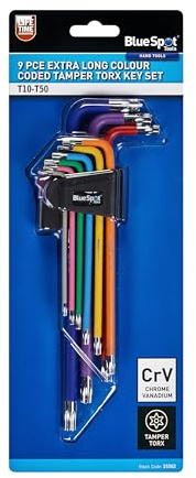 Blue Spot Tools 15302 9 PCE Extra Long Colour Coded Tamper Torx Key Set (T10-T50)