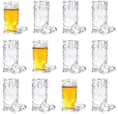 YAXINRUI Cowboy Boot Shot Glasses - 12 Pcs 1 Oz Mini Plastic Cowboy Shot Glasses Boot Cups for Cowboy Theme Parties Decorations, Bachelorette Party Supplies, Wedding and Birthday Decorations
