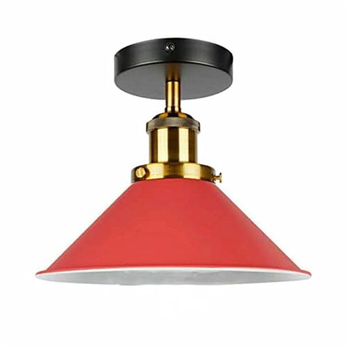 LEDSone Modern Flush Mount Metal Ceiling Lighting LED Lights, Semi Flush Light Fitting Pendant Light Lamp Chandelier Metal 22cm Cone Light Shade for Hall, Living Room. (Red)