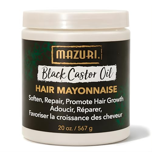 Black Castor Oil Hair Mayonnaise 567gr– Deep Conditioning Protein Treatment to Strengthen, Repair & Moisturise Dry or Damaged Hair, Promote Healthy Growth, Reduce Breakage & Improve Shine-Mazuri