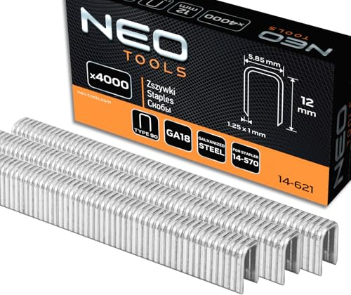 NEO TOOLS Punti zincati per cucitrice ad aria compressa (per modello NEO 14-570), GA18, tipo 90 (4K), lunghezza 10-40 mm, 4000 pezzi, in filo di acciaio zincato, resistente alla corrosione (12 mm)