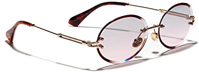 kachawoo Lunettes de soleil ovales sans monture - Petites lunettes de soleil tendance pour femmes et filles - Lunettes rondes sans monture avec pieds en métal doré, Verres gris et rose, S