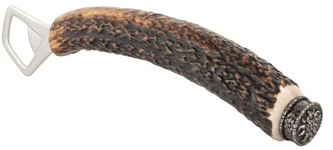 Flaschenöffner Hirschhorn | mit Griff aus echtem Horn | Kapselheber Tracht | versilberte Zierkappe mit Edelweiß-Motiv