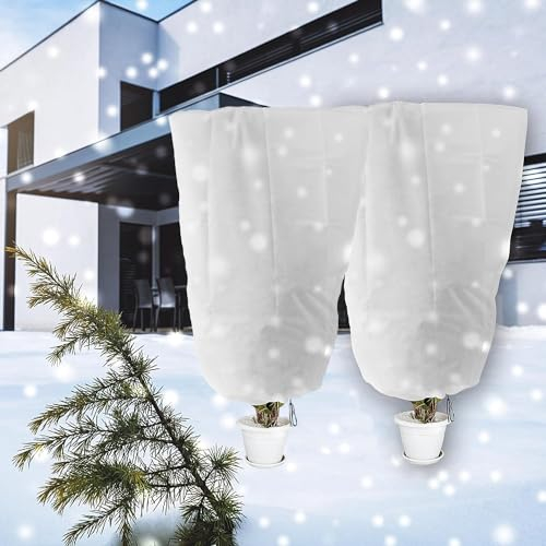 GIONAR 2 Stück Winterschutz für Pflanzen, Frostschutzhaube für Pflanzen,Frostschutz Kübelpflanzensack mit Zugband, Winter Pflanzenschutzsack Pflanzenabdeckung Frostschutz Vlies Groß 160x100 cm