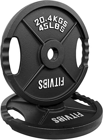 Signature Fitness Olympic Hantelscheibe aus Gusseisen, 5,1 cm, für Krafttraining und Gewichtheben, 2 Löcher, 20,4 kg, Paar