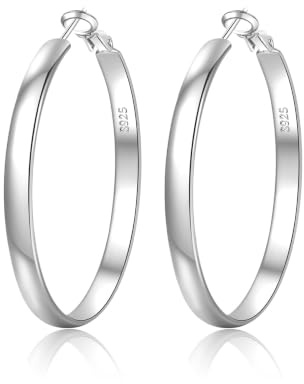 EXGOX Pendientes Mujer Plata 5MM Ancho Pendientes Aro Mujer Hipoalergenicos Pendientes Plata de Ley 925 Grandes Pendientes Dorados 14K Pendientes Aros Dorados 30/40/50/60/70mm
