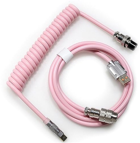 DucKey Coiled Cable, With RGB Indicator Detachable Aviator USB-C Cable For Mechanical Keyboard (Color : Pink)