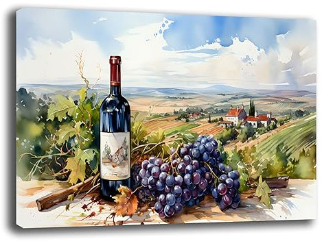 Printerland Quadro Moderno VINO ROSSO TOSCANA Quadri moderni Cucina Ristorante PUB su tela da Parete XXL grande Stampa su tela canvas Sala Pranzo Decorazione Murale muro Arredo (50x70 cm, 1)