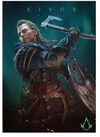 Displate Offiziell Assassin's Creed MetallPoster Magnetische Befestigung Inklusive Lizenziert Bilder Hochwertiges PosterAssassin's Creed Valhalla Characters - Eivor Female 45 cm x 32 cm