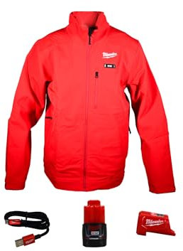 Milwaukee 204-21 M12 Lithium-Ion Toughshell Black Heated Jacket Kit with Battery, Red, XL