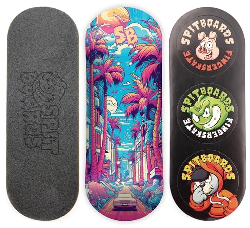 SPITBOARDS Miami Street - Tavola da dito da 34 mm, in vero legno (5 strati) Classic Popsicle Street Shape, dimensioni: 34 x 96 mm, tavola singola grafica (Real Wear), ottimizzata