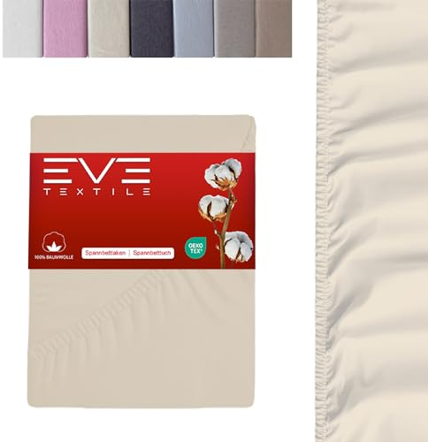 EVE Textile® Spannbettlaken 1er Set 140x200 cm Creme; Spannbetttuch Bettlaken Spannlaken; Jersey Laken Betttuch für Boxspringbett & Matratze; Waschbar bis 60 Grad; Weich & Allergikerfreundlich