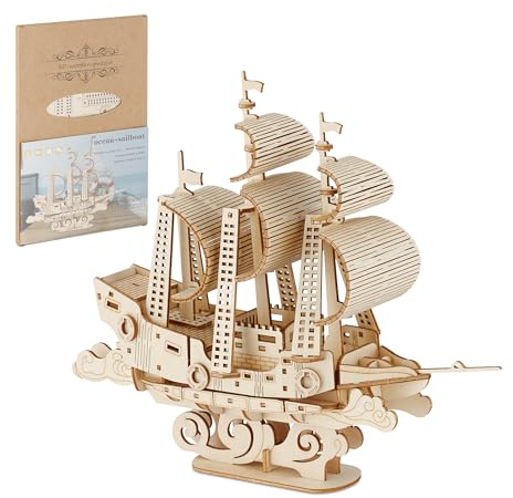 Relaxdays 3D Puzzle Schiff, HBT: 18x22x6,5 cm, Holzpuzzle Kinder & Erwachsene, Modellbausatz, Schiffsmodell, Holz, Natur