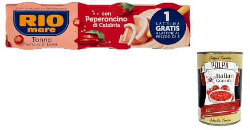 Italian Gourmet Tonno all'Olio di Oliva con Peperoncino, pikant 24 x 80g | Filetti teneri in olivenöl, scharfe Note; pratico per insalate, pasta, Gesamtnettogewicht 1,92 kg + Kostenlos Polpa 400g