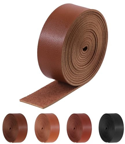Glarks 1 correa de piel sintética de ancho (1 pulgada) de largo (80 pulgadas), tira de cuero plano suave marrón ideal para proyectos de arte y manualidades, cuerdas de tracción, correas de bolsa, asas