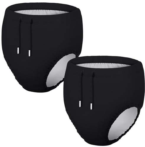 Glitopper 2 Pcs Youth Special Needs Reusable Diapers Swim Diaper Waterproof Incontinence Underwear for Swimming,Unisex (Black,8-10 Years)
