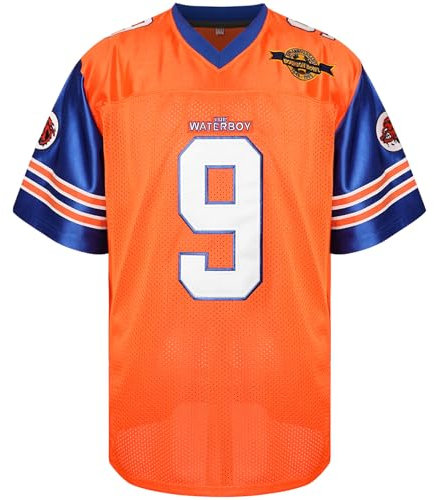 Phoneutrix Bobby Boucher #9 The Waterboy Adam Sandler Movie Mud Dogs Bourbon Bowl Fußballtrikot, Orange-Blue, XL